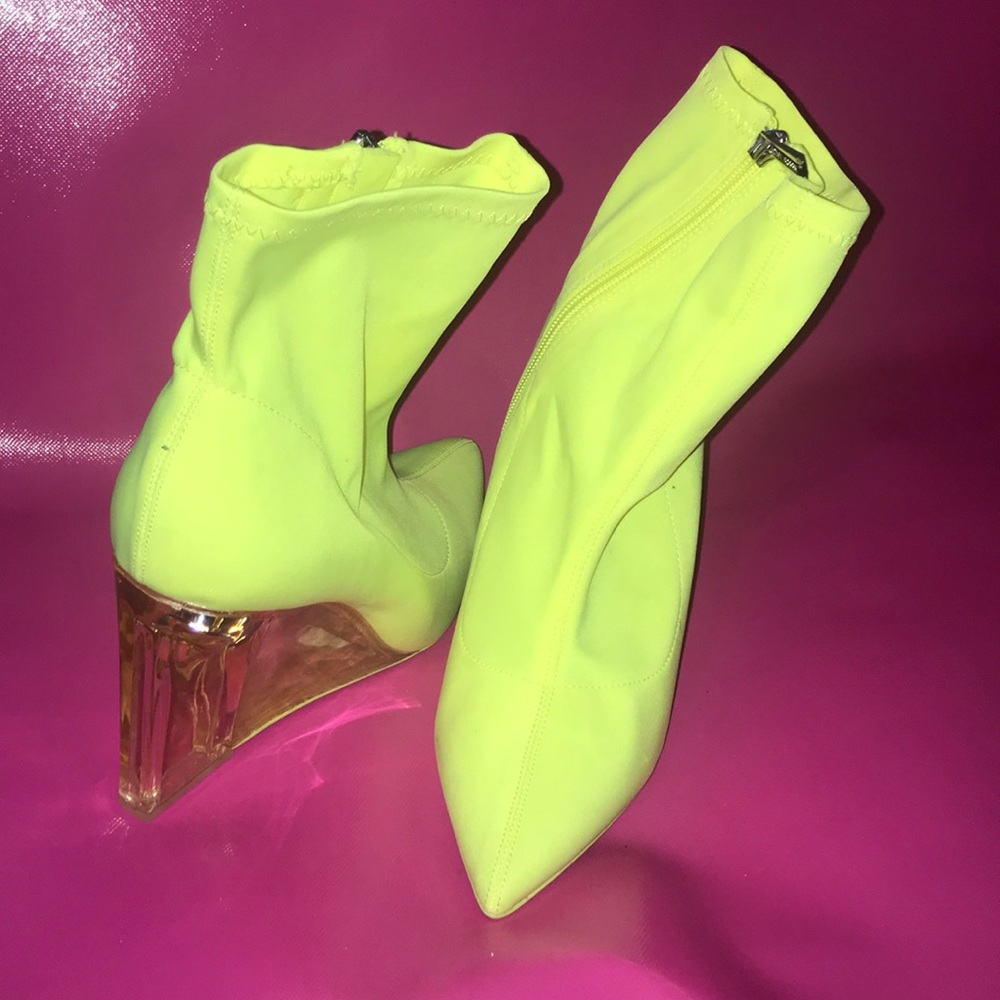 Neon green heels clear wedge